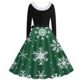 thumbnail image 3 of TIMIFIS Robes de Noël pour Femmes, Imprimé de Noël Laid, Robes Trapèze, Robe de Bal à Col en V pour les Fêtes, Manches Longues, Plissée, Robe Rétro Évasée, 3 of 3