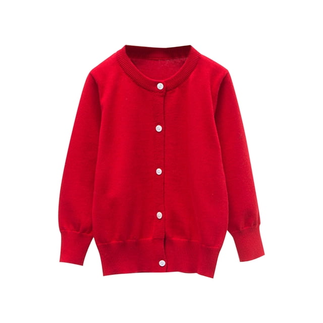 Tranfacy Long Sleeve Shirts for Girls, Fall Tops, Kids Solid Color Fleece Knitted Cardigan Long Sleeve Round Neck Sweater Button Shirts