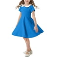 thumbnail image 1 of Bwiyojiz Tailles Mode 100-150 Robe Décontractée d'Été à Manches Courtes Unie pour Filles, Enfants Moyens à Grands, Bleu, 1 of 4