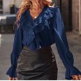thumbnail image 4 of Annhoo Going out Tops for Women Long Sleeve Button down V Neck Blouses Fashion Ruffle Trim Fall T-Shirts, 4 of 7