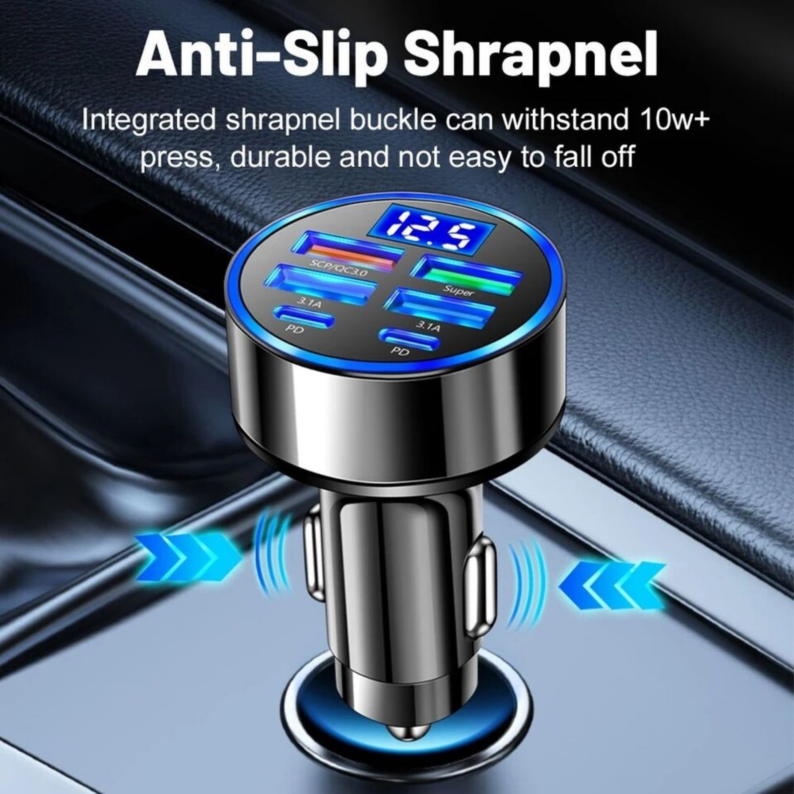 4 USB 2 Type C Fast Car Charger - 100W Adapter for iPhones - Multiple Device Charging Solution