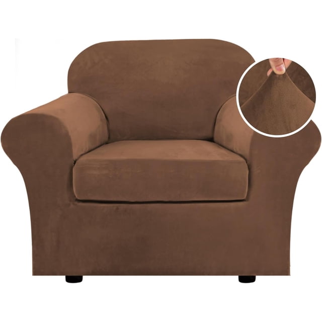 Rich Velvet Stretch 2 Piece Chair Cover Chair Slipcover Sofa Cover Furniture Protector Couch Soft with Elastic Bottom Chair Couch Cover with Arms Width Up to 49 Inch