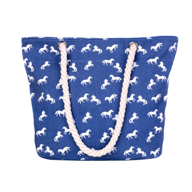 XZNGL Canvas Tote Bags with Zipper Beach Bag White Print Horse Pattern Summer Large Beach Tote Bag Travel Canvas Handbag Zipper Closure Shoulder Bag Large Canvas Tote Bag Canvas Bags with Handles