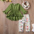 thumbnail image 2 of Bébé bébé Filles Vêtements Tenues Automne Printemps Manches Longues Volants Tops Robe + Pantalon Floral 3pcs Ensemble 2-3 Ans, 2 of 6