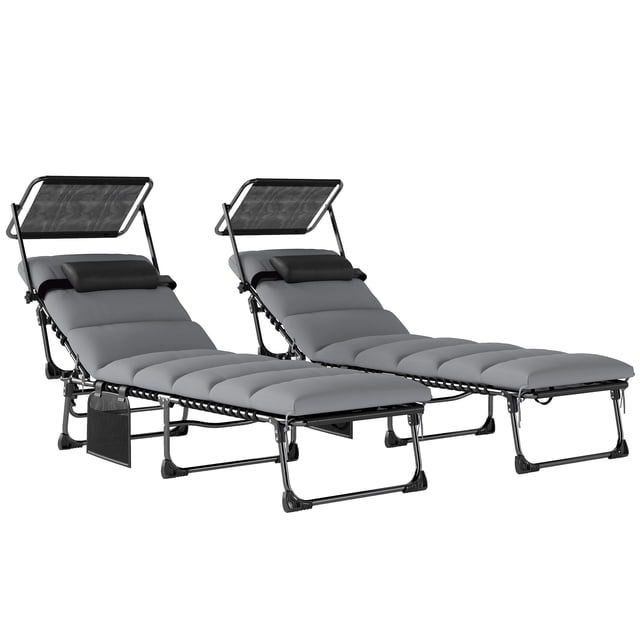 Outsunny Chaise Lounge Chairs, 2 PCS Folding Lounge Chairs with Canopy