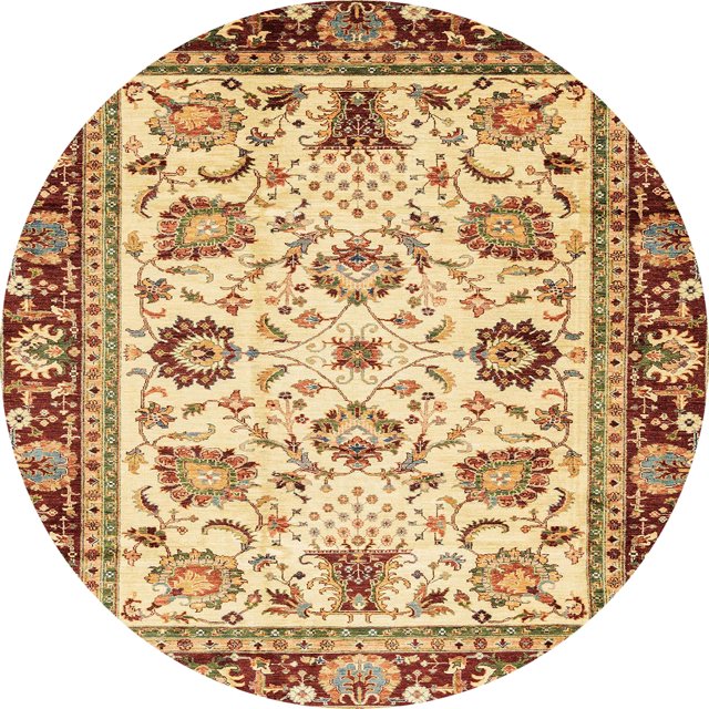 Ahgly Company Indoor Round Abstract Mustard Yellow Oriental Area Rugs, 4' Round
