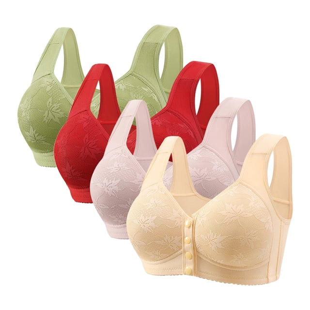 Plebaso Women's Everyday Bras Front Closure Full Coverage Bra 4 Pack No Underwire Bralettes for Ladies