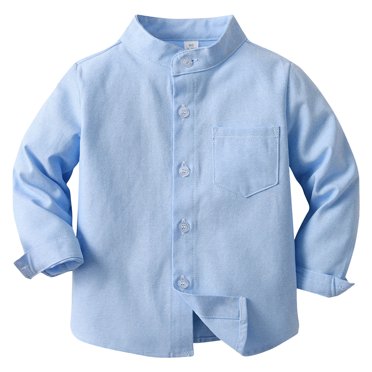 Splozh Boys Dress Shirt Long Sleeve Boys' Long Sleeve Shirts Button Down Cotton Dress Casual Solid Tops with Chest Pocket Light Blue,8-9 Years