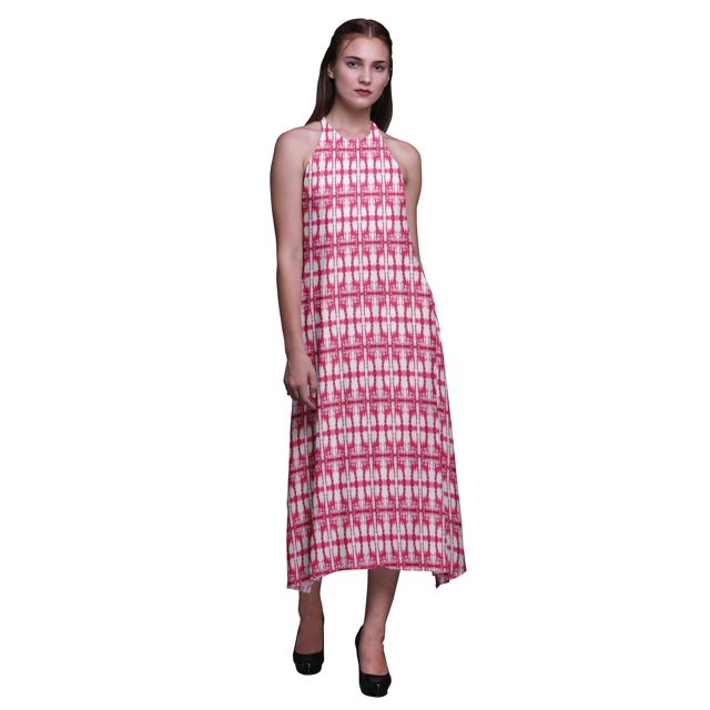 Bimba Robe Teinture sur Nœuds Décontractée Longue Dos Nu à Col Licou pour Femmes, Robe de Plage Imprimée - Grand