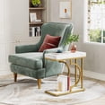 thumbnail image 3 of Tribesigns White and Gold Narrow Side Table, Modern C-Shaped End Table with Faux Marble Top and Metal Frame, Small Sofa or Bedside Table for Living Room (Set of 2), 3 of 5