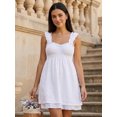 thumbnail image 4 of Argulvti Robe d'Été Mini Sans Manches pour Femmes, Broderie Florale, Taille Élastique, Robe Babydoll Courte, 4 of 8