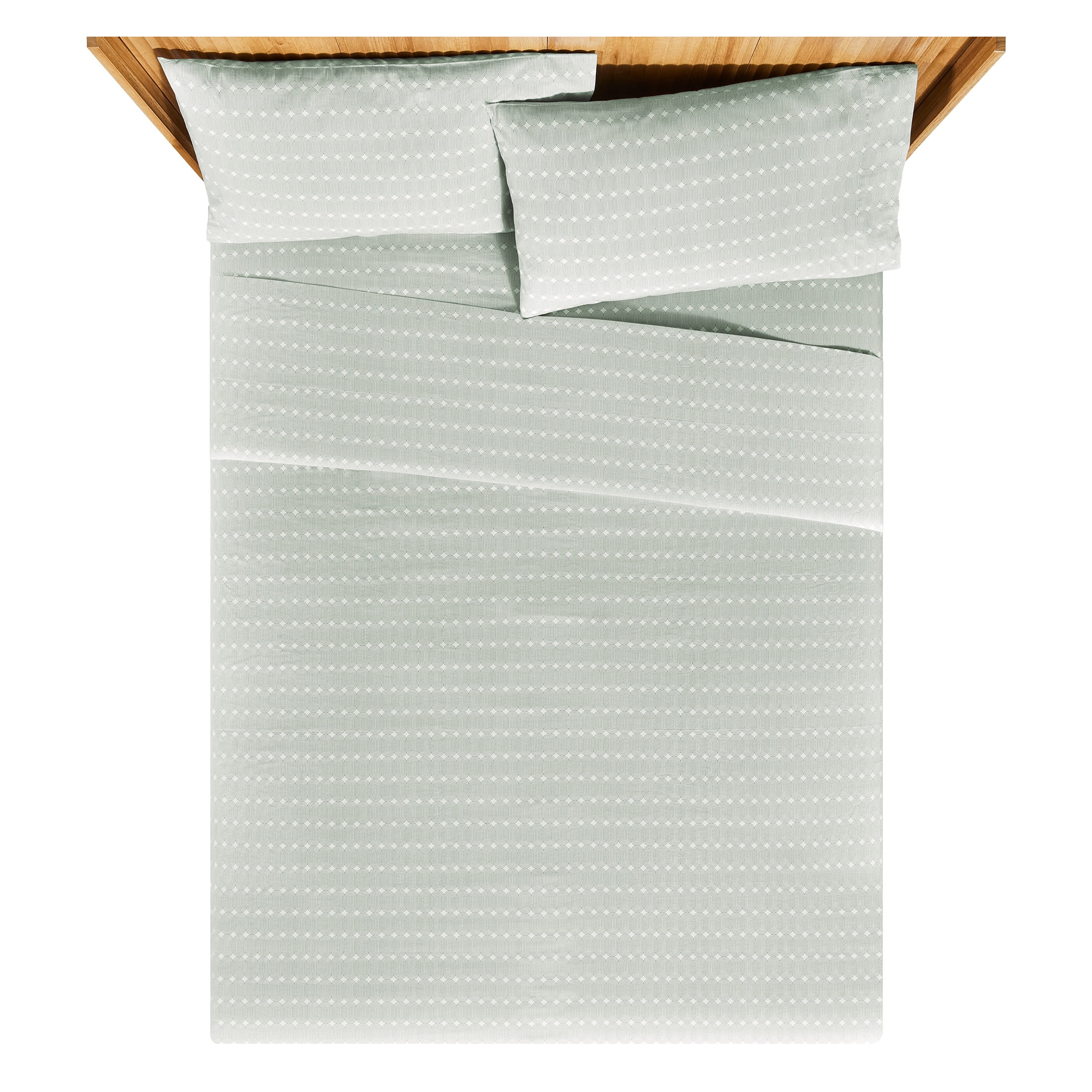 Beautiful Geometric 4-Piece Percale Sage Green Sheet Set, Double by Drew Barrymore