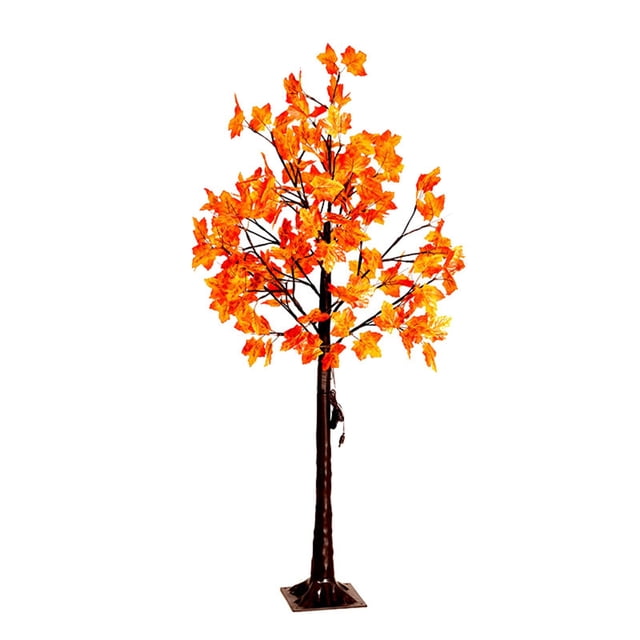 Artificial Lighted Maple Tree, LED Fall Tree with Warm White Lights and Maple Leaves, Tabletop Fall Decorations for Home, Thanksgiving Halloween Indoor Outdoor Decor