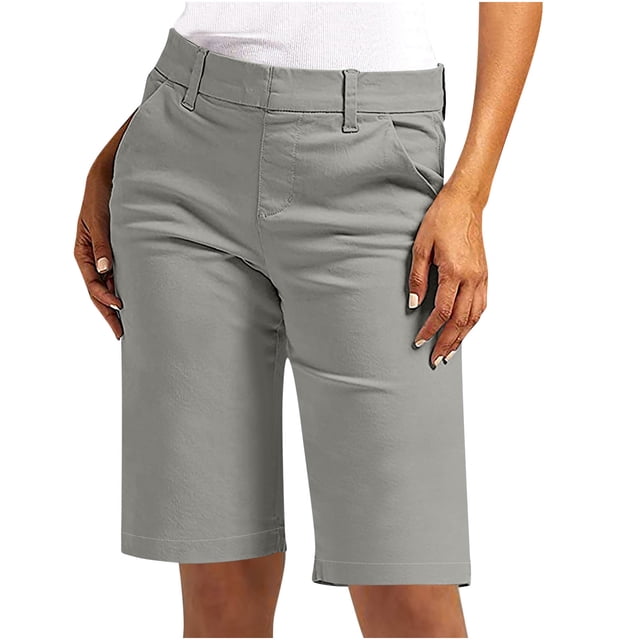 Liquidation d'Économies d'Été 2025! Shorts pour Femmes Shorts en Sergé Extensible Grande Taille Taille Fine à Enfiler Shorts de Randonnée Réguliers d'Été Décontractés avec Poches