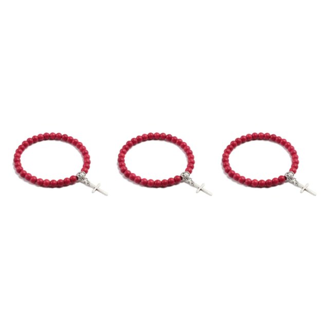 Baohd Stylish And Comfortable Beaded Bracelets For Wear Gift Cross Pendant Bracelets red 3Set