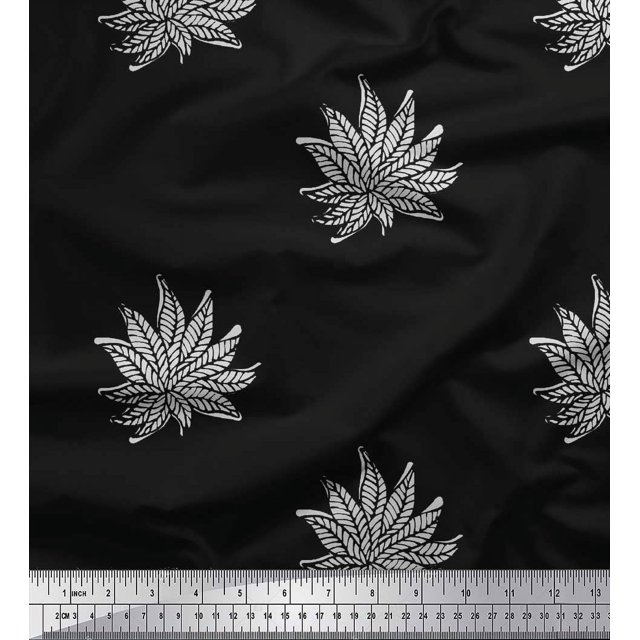 Soimoi Rayon Fabric Leaves Block Printed Craft Fabric by The Yard 42 Inch Wide