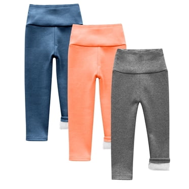 fatyb 3 Pack Boys Girls Winter Leggings Fleece Lined Warm Bottom Pants High Waist Stretch Thermal Pants