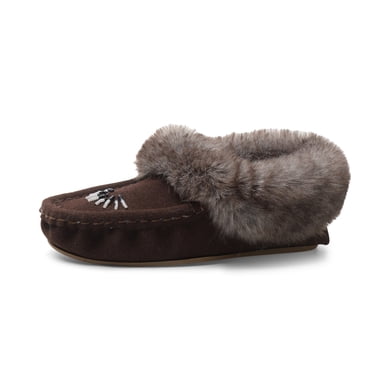 Women's Cozy Faux Fur-Lined Moccasin Slippers BROWN 7