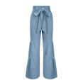 thumbnail image 4 of RKSTN Womens Pants Fashion Casual High Waist Elastic Waist Drawstring Straps Solid Color Ruffle Wide Leg Pants Soft Loose Straight Leg Hiking Pants, 4 of 5