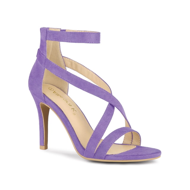 BLISSFUL STEP Women Zipper Ankle Strap Stiletto Heel Sandals Light Purple 9