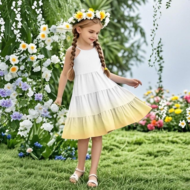 LOVZFMLL Robe d'Été Bohème à Bretelles pour Fillette, Décontractée, Sans Manches, à Étages, Style Camisole, pour 4-14 Ans