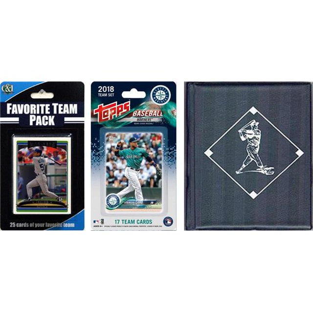 C & I Collectables MARINERSTSC18 MLB Seattle Mariners Licensed 2018 Topps Team Set & Favorite Player Trading Cards Plus Storage Album