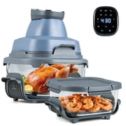 Costway 6-in-1 Portable Glass Air Fryer, 4.4QT & 1.8QT Dual Glass Containers with Lids Blue