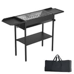 KFFKFF Foldable Charcoal Grill, Portable Charcoal Barbecue Grill with Adjustable Height & Folding Side Tables, High-Temp Powder-Coated Steel Outdoor BBQ Grills