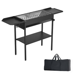 KFFKFF Grill pliable de charbon de bois, Portable Barbecue de charbon avec hauteur réglable & Tables latérales pliantes, acier à haute température recouvert de poudre BBQ Grilles