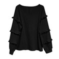 thumbnail image 5 of CEHVOM Blouse Décontractée pour Femme à Col en V, à Volants, Manches Lanterne, à Empiècements, Unie, Mode, 5 of 5