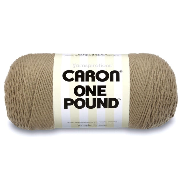 Fil Caron® One Pound™, Acrylique #4 Moyen, 16oz/454g, 812 Verges en beige, Écheveau Bien Enroulé avec une Étiquette Blanche Présentant un Texte Noir Audacieux, Convient aux Accessoires de Tricot et de crochet, aux Vêtements et à la Déco Maison, Lavable à la machine et Séchable.