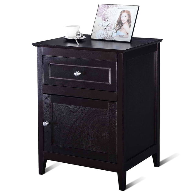 Costway Table de Chevet avec Tiroir Table d'Appoint Bout de Canapé Armoire de Rangement Espresso