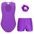 thumbnail image 2 of RUNQHUI Kids Girls Gymnastics Dance Active Outfit Sleeveless Patchwork Rhinestones Leotard with Shorts Purple 12, 2 of 7