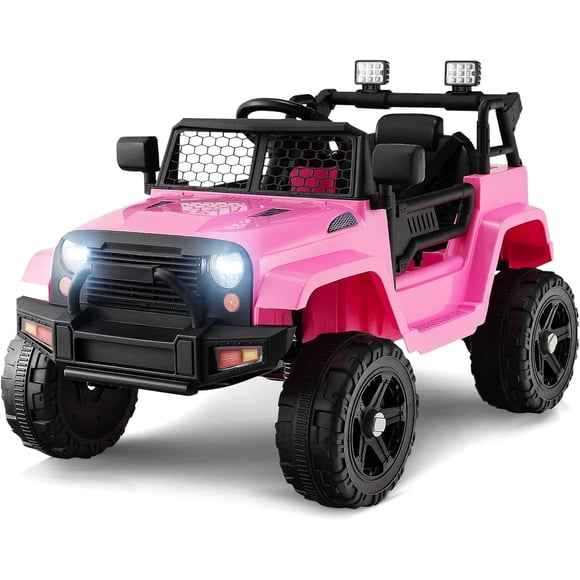 OLAKIDS Kids Ride On Truck, 12V Electric Vehicle Car with Remote Control, Toddlers Battery Powered Toy with 2 Speeds, Spring Suspension, Double Open Doors, LED Lights, Music, USB, Mp3