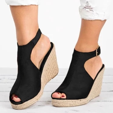 Dvkptbk Sandales Compensées pour Femmes Espadrilles à Plateforme Talons Hauts Bride à la Cheville et Semelles Plates Confortables Chaussures d'Été de Mariage - Été