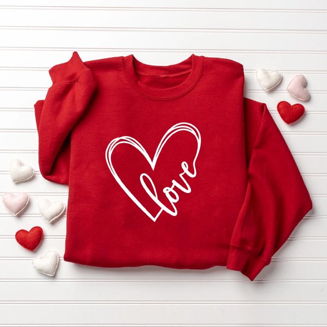 Fall TIMIFIS Chandails de la Saint-Valentin pour Femmes Cœur Chandail Chemises Mode Manches Longues Col Rond chandail Hauts - Printemps/été