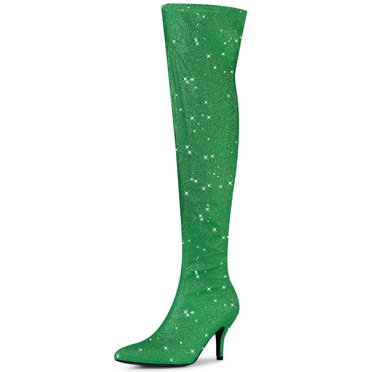 Unique Bargains Bottes Cuissardes à Talons Aiguilles à Paillettes à Bout Pointu pour Femmes