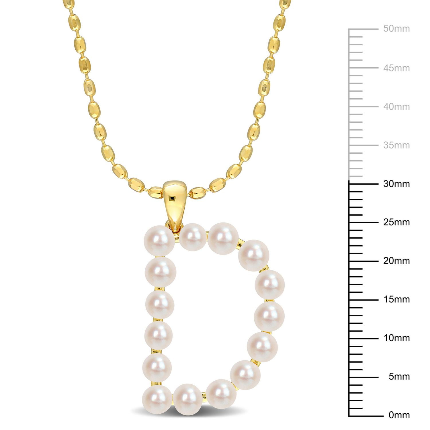 Collier initiale de Miabella avec perles culture d'eau douce en argent sterling plaqué en jaune