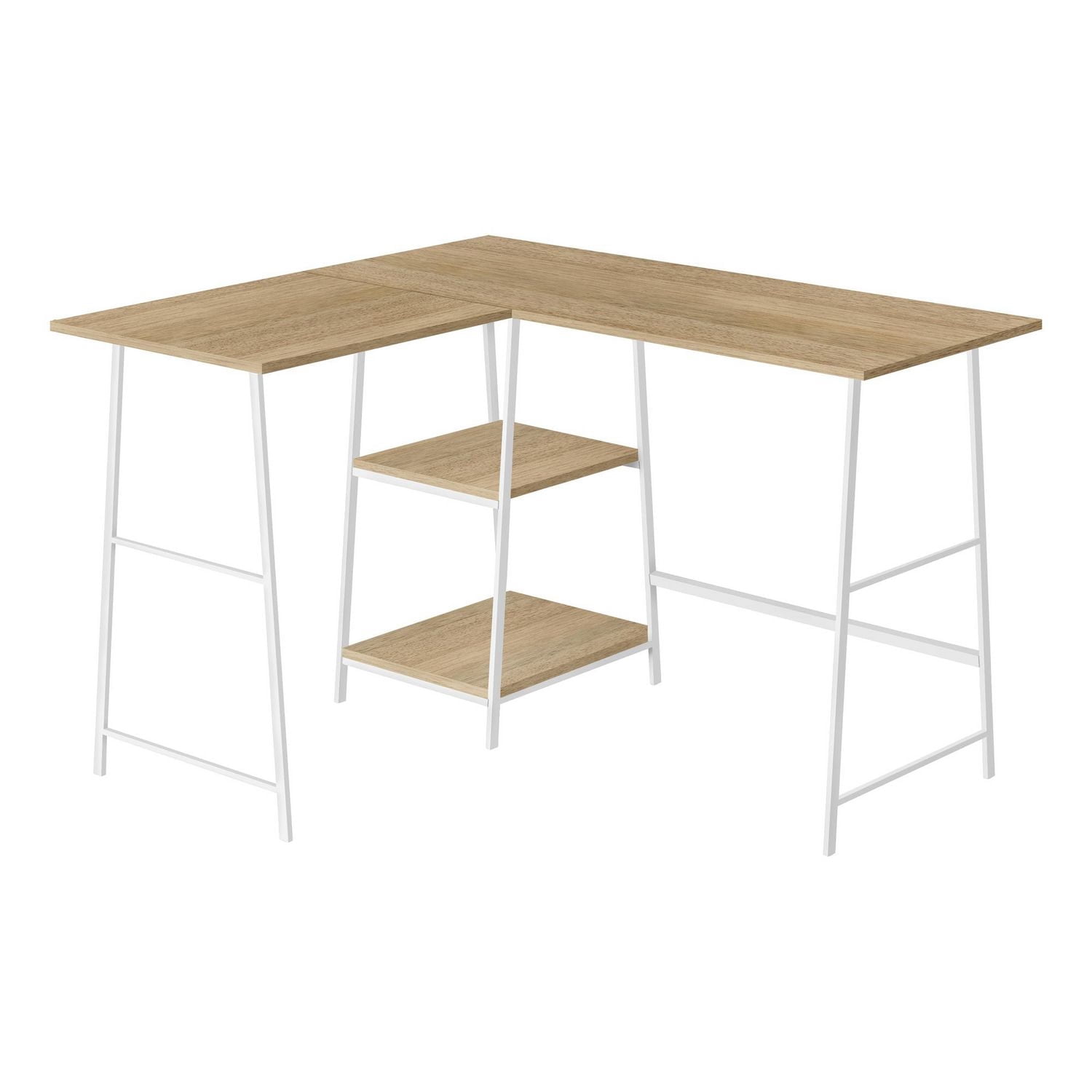 Monarch Specialties Computer Desk, Home Office, Corner, Storage Shelves, 48"l, L Shape, Work, Laptop, Metal, Laminate, Natural, White, Contemporary, Modern