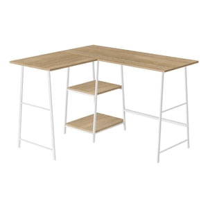 Monarch Specialties Computer Desk, Home Office, Corner, Storage Shelves, 48"l, L Shape, Work, Laptop, Metal, Laminate, Natural, White, Contemporary, Modern