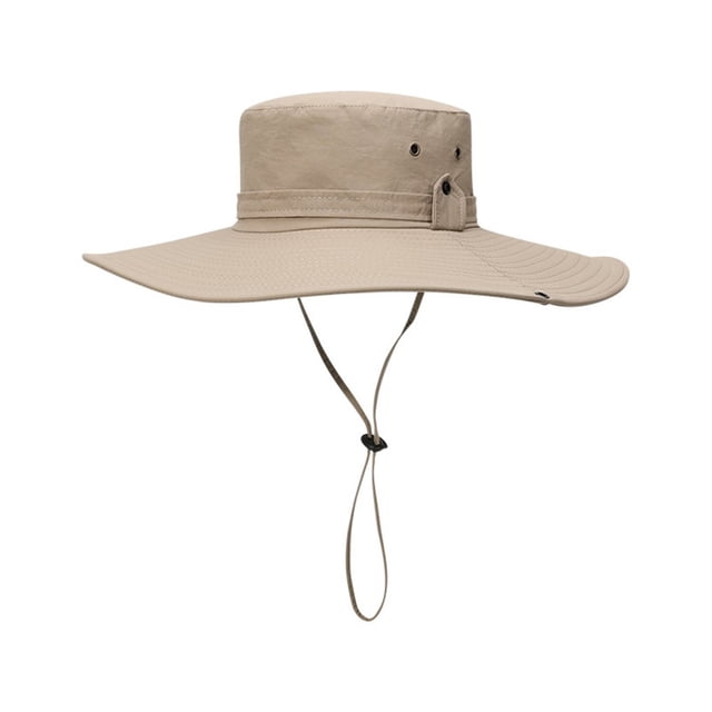 Men Sun Hat Solid Color Fasten String Wide Brim Sunscreen Beach Hat Summer Head Supply