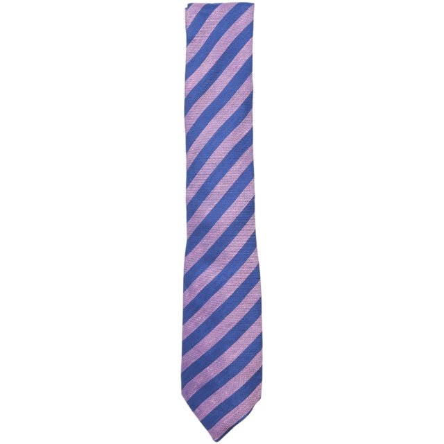 Altea Milano Men's Pink / Navy Silk and Linen Diagonal Stripe Necktie - XL