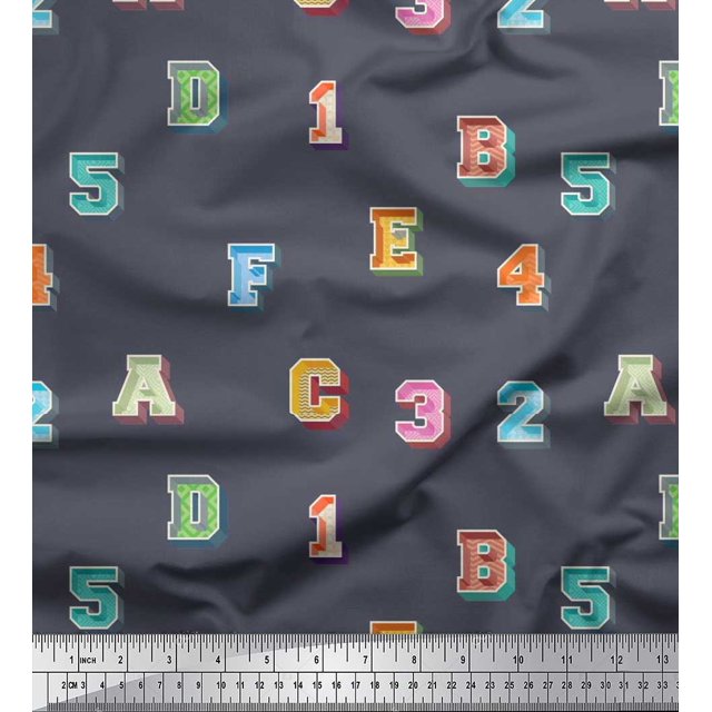 Soimoi Modal Satin Fabric Numbers & Alphabets Text Printed Craft Fabric by The Yard 42 Inch Wide