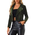 thumbnail image 4 of INSPIRE CHIC Veste de Moto Courte en Velours pour Femme à Revers Cranté avec Fermeture Éclair S Vert Armée, 4 of 5