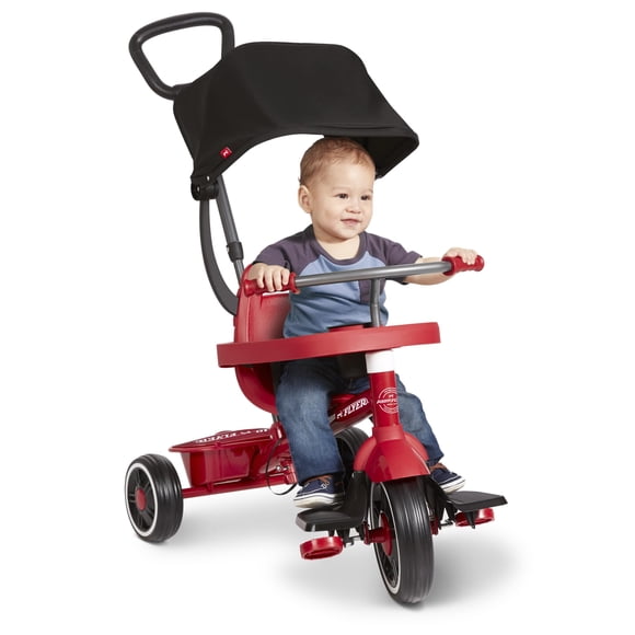 Radio Flyer 4-in-1 Pedal & Push Stroll &rsquo;N Trike, Ages 1-5, Toddler Tricycle & Stroller, High-Density Foam Tires, Parent Push Handle, UV Canopy, Rem