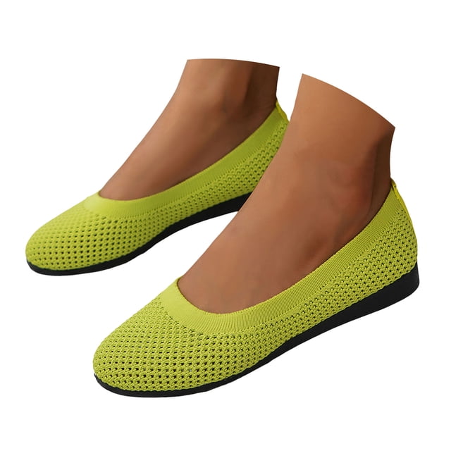 Dakaela Ballerines pour Femmes à Bout Rond en Tricot à Enfiler Ballerines de Marche Mocassins à Petit Talon Compensé Vert 9.5