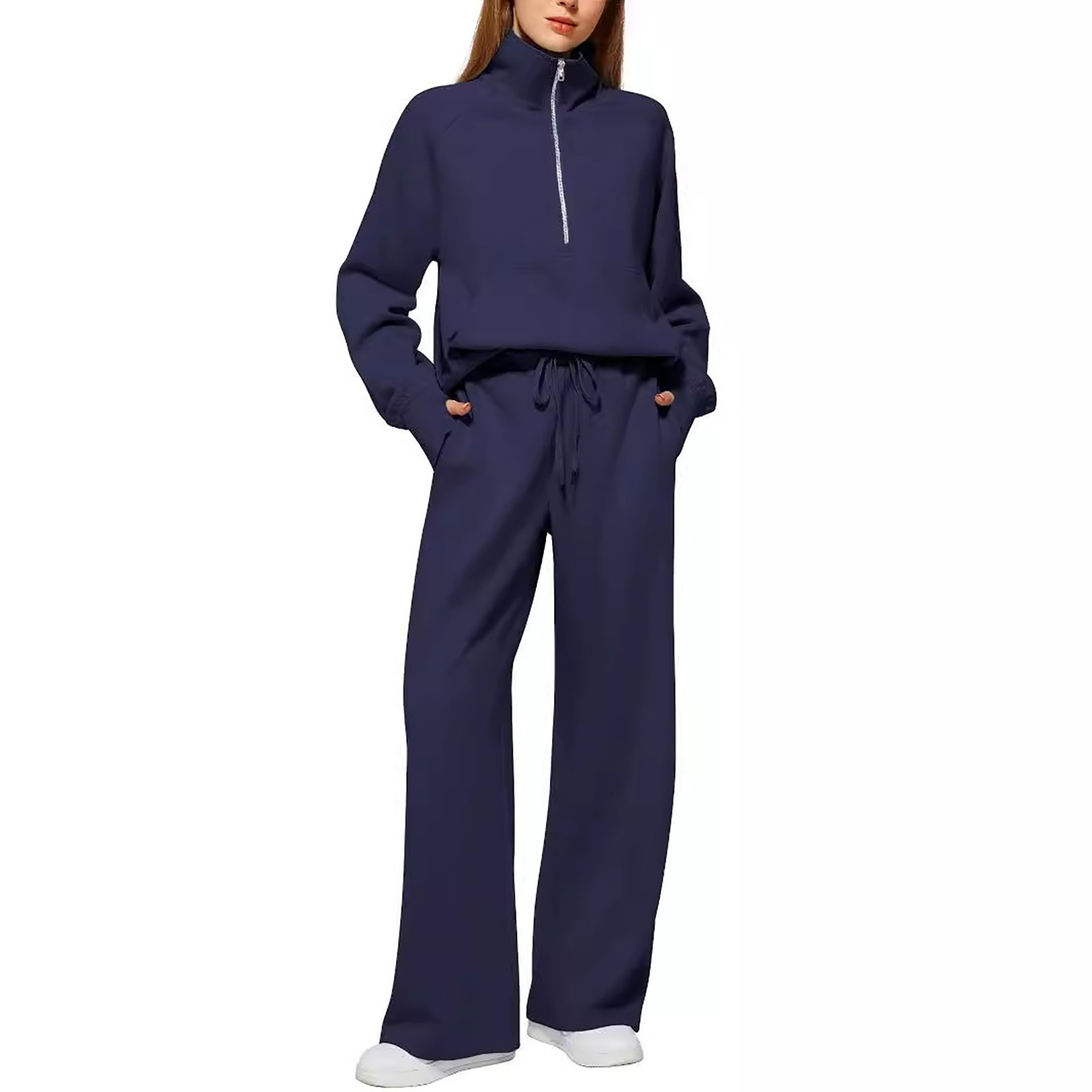 Women's Fall Matching Set - Half Zip Sweatshirt & Wide Leg Sweatpants - Casual Oversized Outfit S-XXL