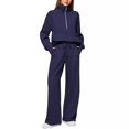 thumbnail image 1 of Women's Fall Matching Set - Half Zip Sweatshirt & Wide Leg Sweatpants - Casual Oversized Outfit S-XXL, 1 of 3