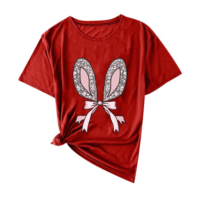 Plebaso T-Shirts Graphiques de Pâques pour Femmes à Manches Courtes, T-Shirts Imprimés pour Femmes, Décontractés, Amples, d'Extérieur, Hauts Basiques