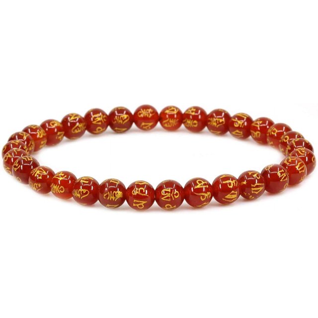 Bracelet Extensible Unisexe en Perles Rondes de 6 mm en Agate Rouge Naturelle à Six Mots